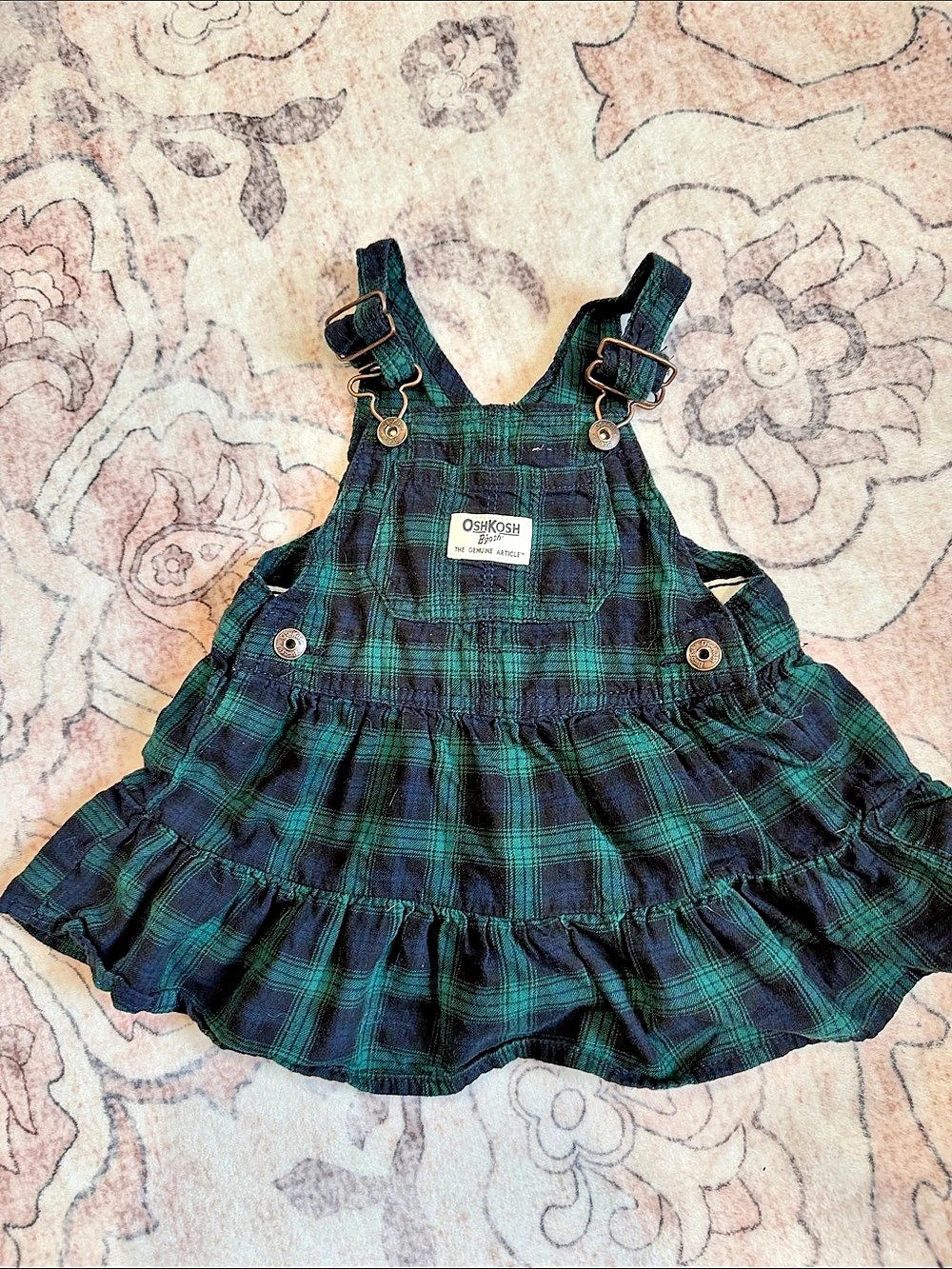 OshKosh B'gosh Girls Plaid Jumper Skirt Green Black Size 12M